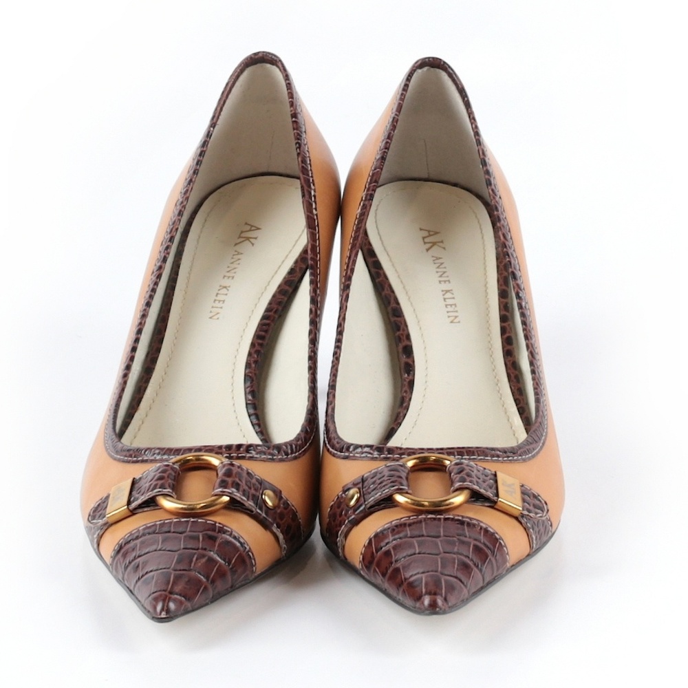 AK Anne Klein Deggas Brown Leather Pointed Cap Toe